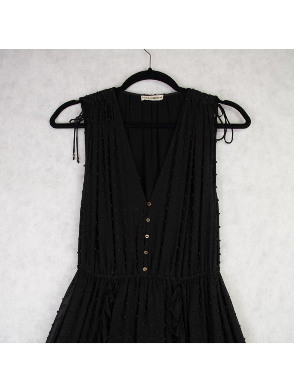 Ulla Johnson Black Tiered Maxi Dress Sz 6 V-Neckline Button Front & Ruffle Hem - Picture 3 of 16